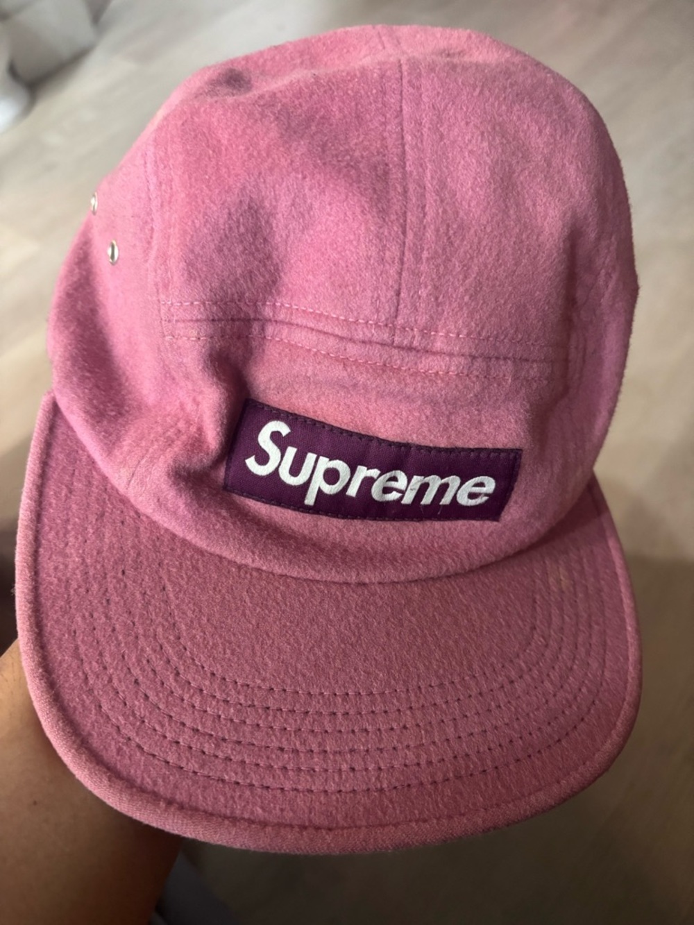 Supreme Pink Camp Cap with Purple Box Logo
